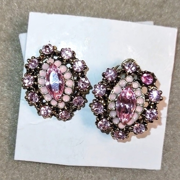 Pink Crystal Clip Earrings - Picture 4 of 12